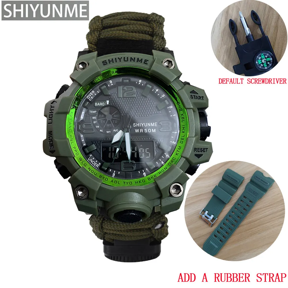 SHIYUNME Men Military Sports Digital Watches Compass Outdoor Survival Thermometer 50M Waterproof Men's Watch Relogio Masculino 