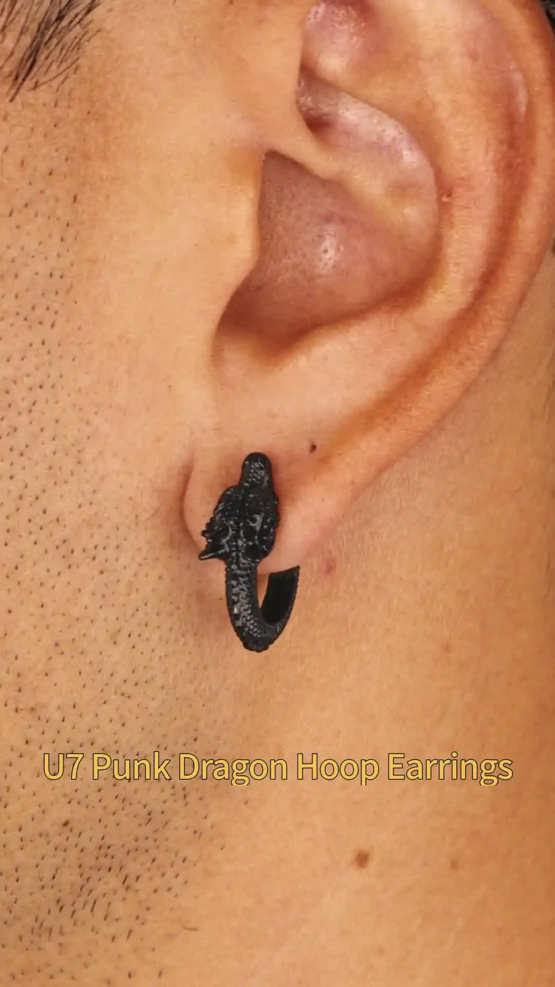 Rockyu Surgical Stainless Steel Hoop Earrings For Men Small Dragon