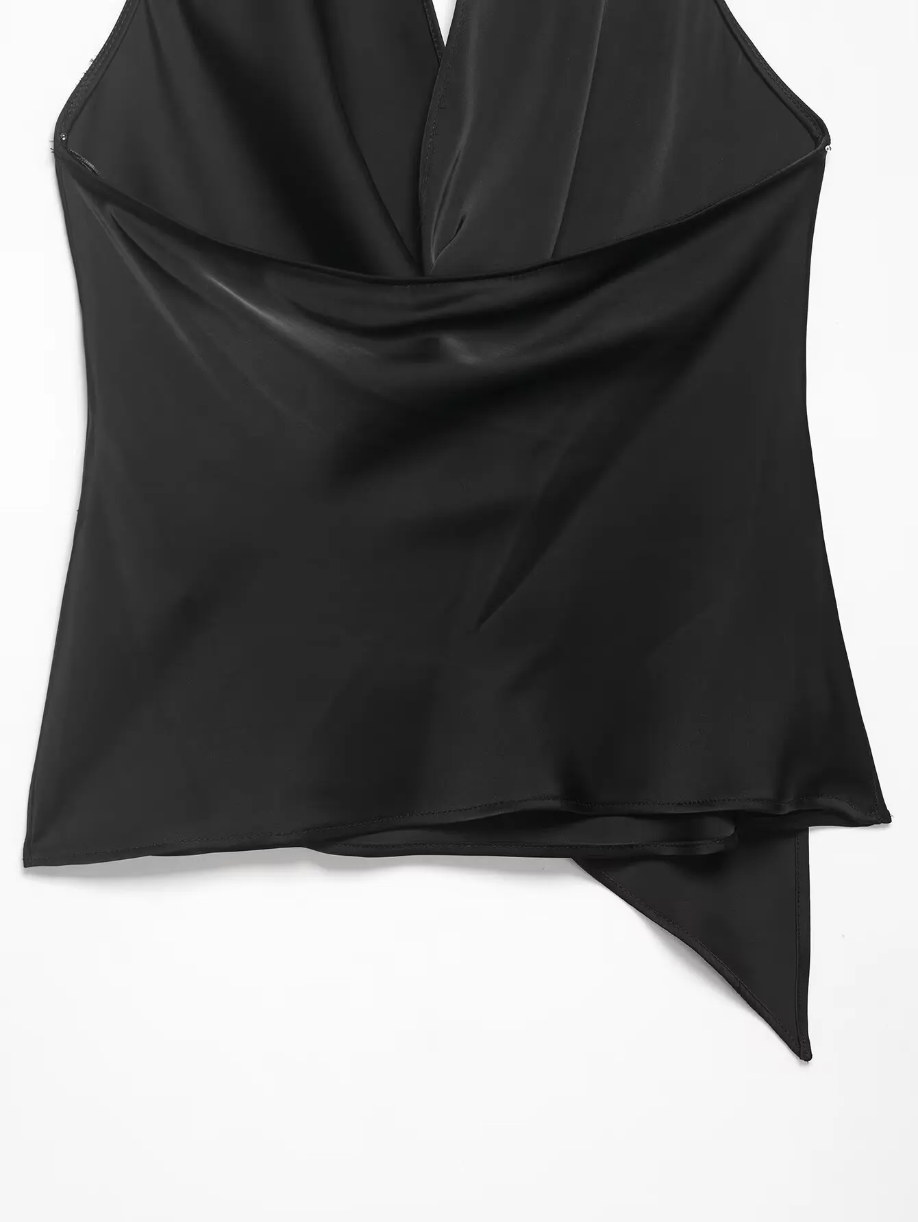 HH Damen Sommer Neue Mode Einfarbiges Seiden-Satin Texturiertes Neckholder-Top Weibliches Elegantes Sexy Rückenfreies Party-Top mit Asymmetrischem Saum – Detail 21