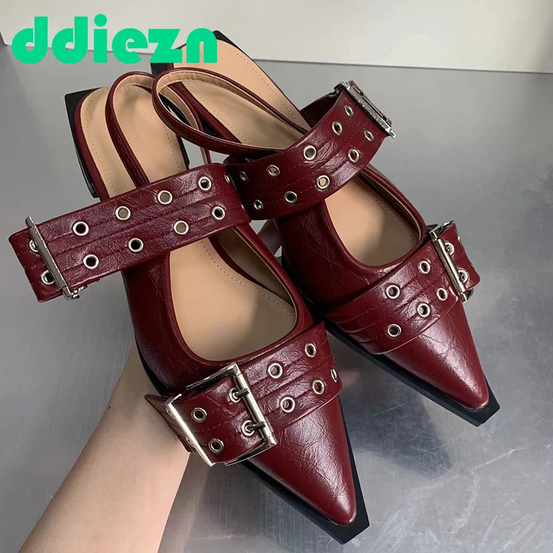 Women Flat With Shoes Designer Luxury Buckle Fashion Ladies Flats Shoes Slingback Pointed Toe Casual Female Sandals Mules