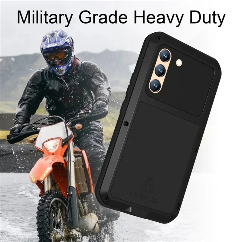Love Mei Silicone Phone Case Military Grade Metal Protective Cover Shockproof and Dustproof for Samsung S24 S23 Plus S23 Ultra