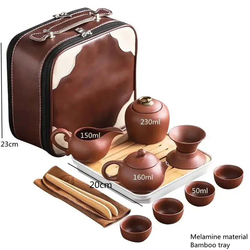 Chinese Tea Set Purple Clay Teapot Gaiwan Portable Outdoor Travel Tea Pot Set Ceremony Kung Fu