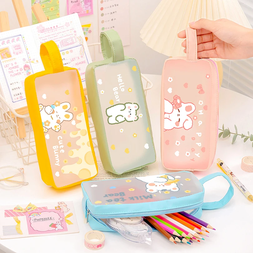 Kawaii Pencil Case Aesthetic Cute Pencil Cases for Girls Clear Large  Capacity Pencil Pouch Kawaii School Supplies Kids Gift - AliExpress