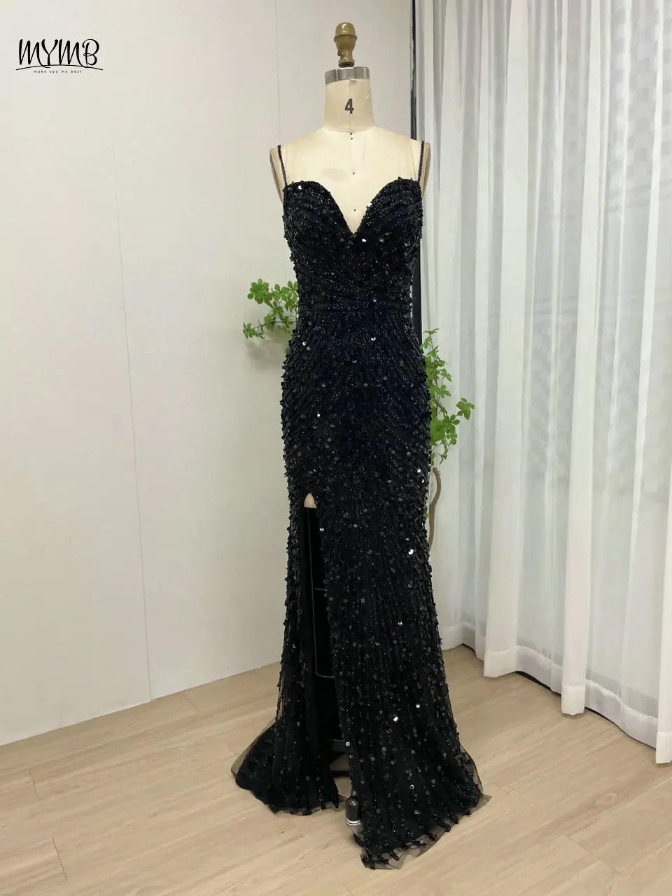 MYMB Sparkly Spaghetti-Trägern Meerjungfrau Abend Prom Party Kleider für Gala Luxus Perlen High Split Hochzeit Gast Kleider MY30032 – Detail 13