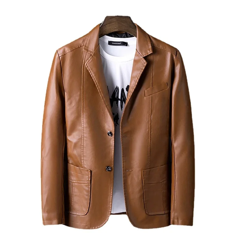 

Mens Faux Leather Jacket Wholesell Price Autumn Artificial Black PU Suit Jacket For Man Size M-6XL
