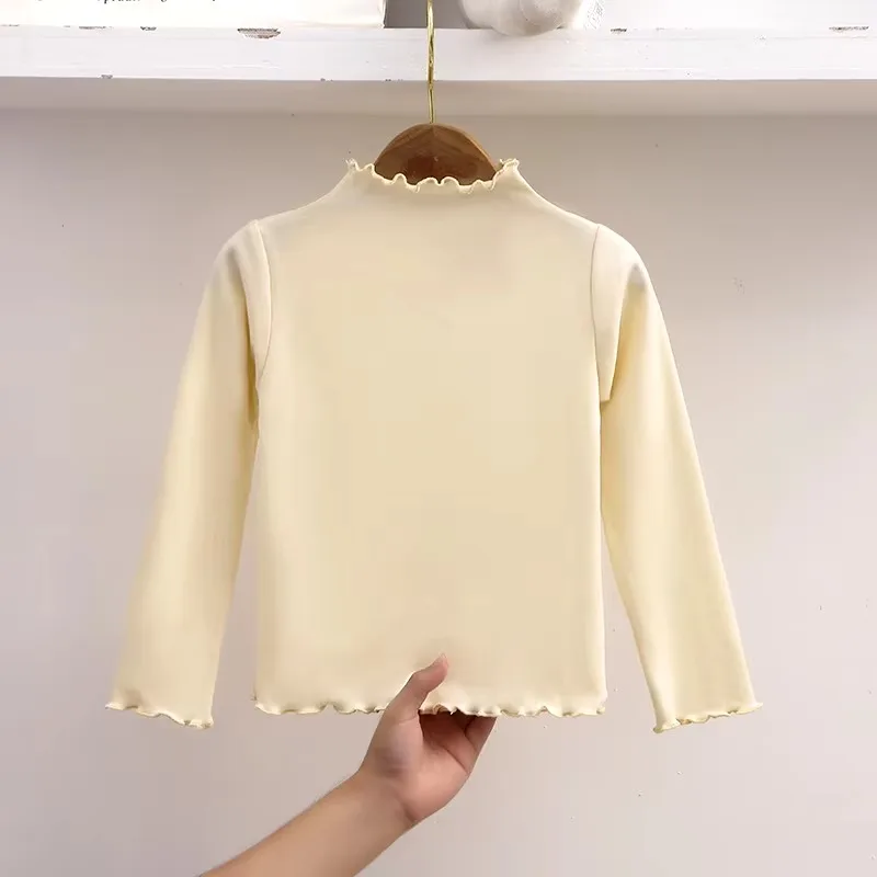 Herbst Winter Kinder Kleidung Mädchen Basis Shirt Kinder Einfarbig Langarm T-Shirt mit Rüschen Kanten Mädchen Casual Kleidung Tops – Detail 8