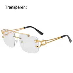 Steampunk Gold Lion Rimless Square Luxury Sunglasses (Transparent)