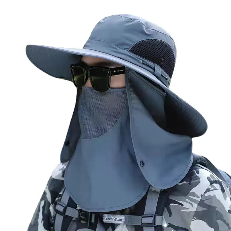 Sun Hat Men&rsquo;s Summer Large Brim Mountaineering Fishing Outdoor Sun Protection Removable Mask