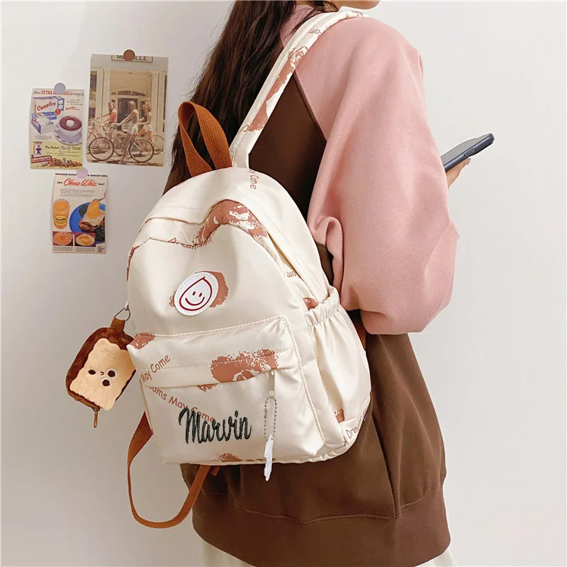 

Personalized Customized Backpack For Women With A Smile And Versatile Backpack, Minimalist Student Embroidered Name Backpack