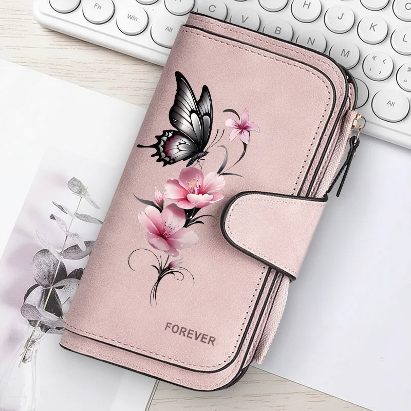 Long PU Leather Butterfly Flower Wallet with Zipper & Card Holder Sc45b7103b6274eccb59fd881134f8013L