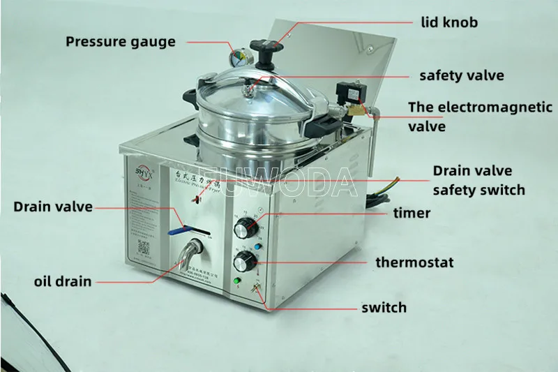 3KW/H Electric Commercial Food Chicken Deep Fryer With Thermostat Food Pressure Fryer Table Top 16L Commercial Deep