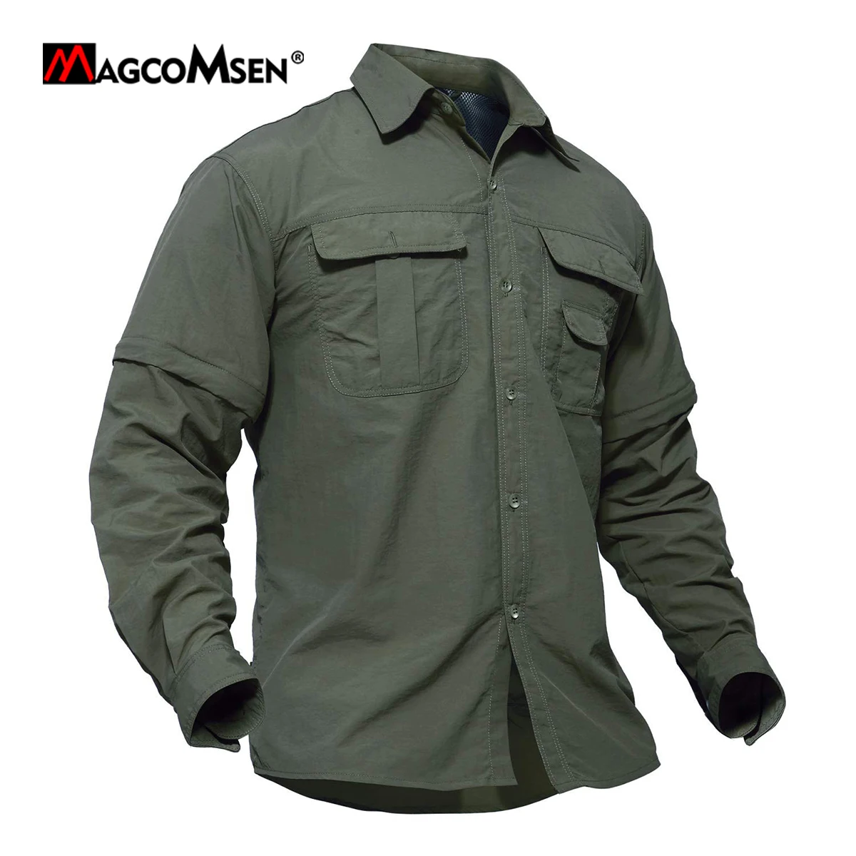 MAGCOMSEN Quick Dry Tactical Shirt Men Fishing Shirt Button Down Shirt  Removable Long Sleeve Hiking Trekking Camping Outdoor Top