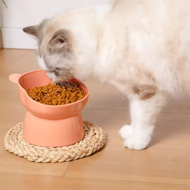 New Elevated Cat Bowls Stress Free Feeder and Waterer with Base Anti-Vomiting Tilted Raised Nonslip Pet Bowls 2
