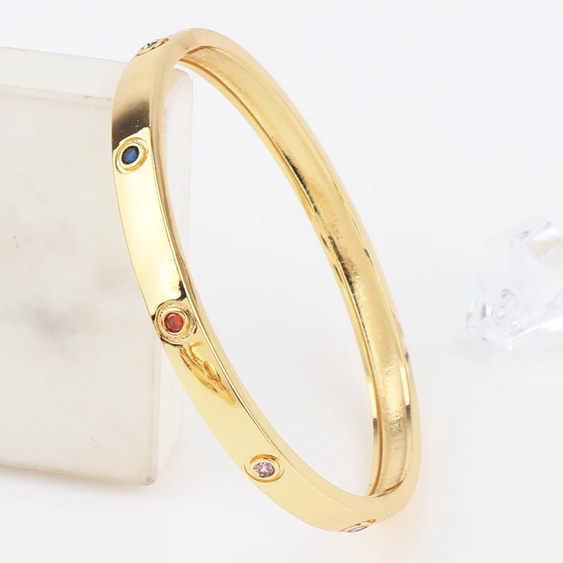 Luxury Punk Rainbow cz Gold Color Bracelet Bangle for Women Wedding on Hand Love Jewelry 3