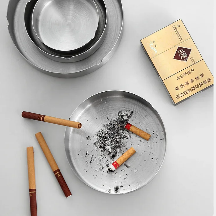 8-14cm Round Shallow Ashtray Stainless Steel Smoke Trays Thick Durable Cigarette Accessories Hotel Home Portable Case