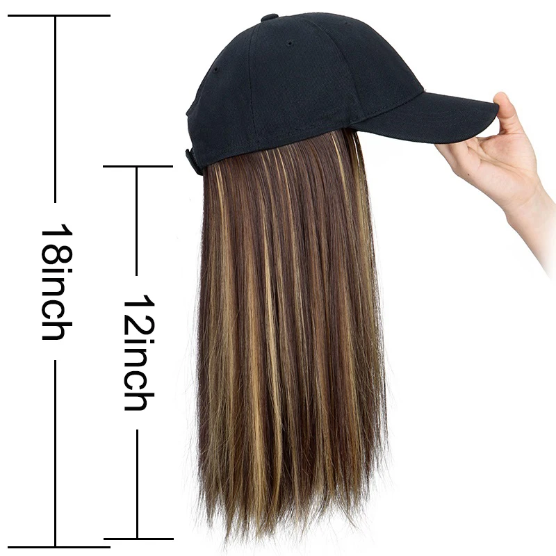 18Inch Synthetic Baseball Cap Wig With Black Hat Long Straight Hair Wigs for Women Connect One Piece  Adjustable