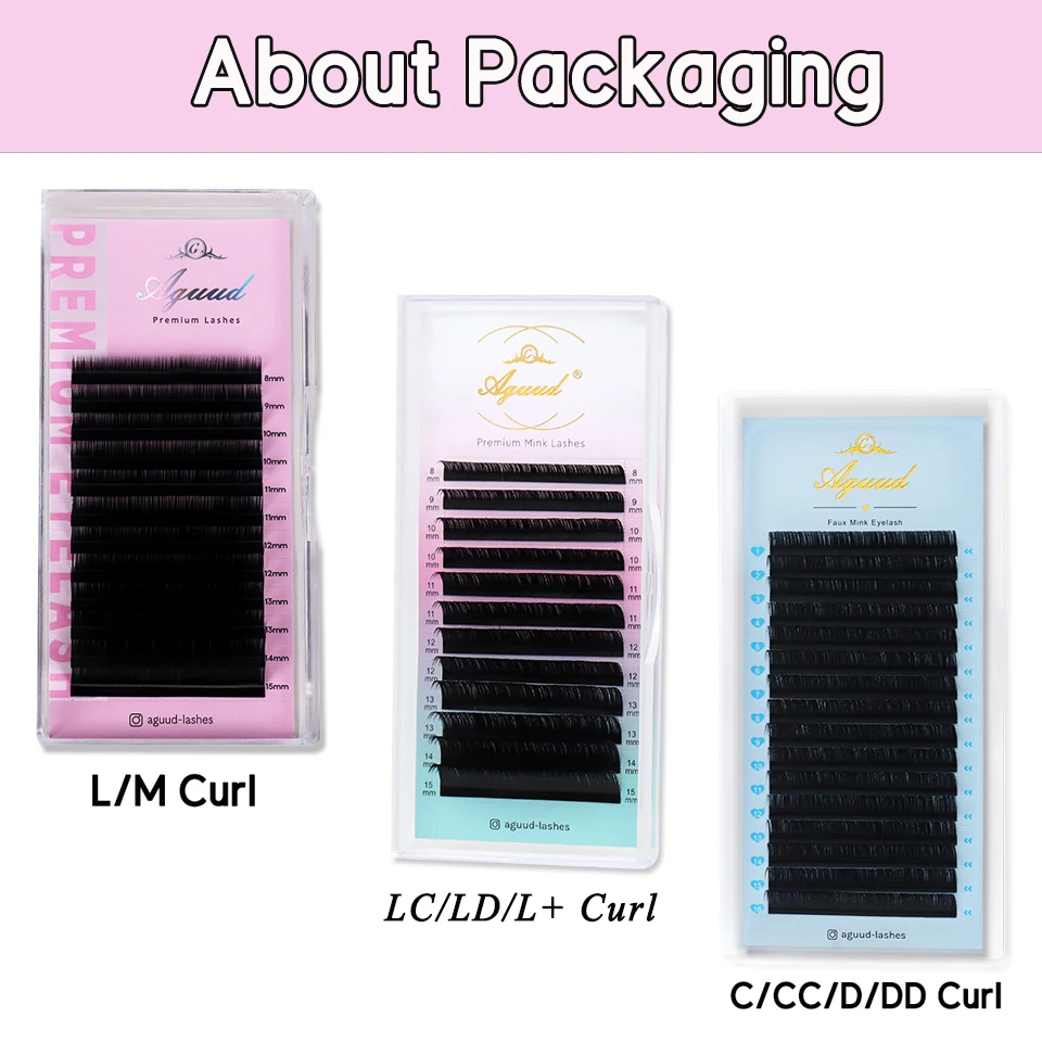 AGUUD All Size L/M/LC/LD/L+/LU Curl False Eyelash Extension Matte Black Natural Soft Faux Lashes For Makeup Individual Eyelashes