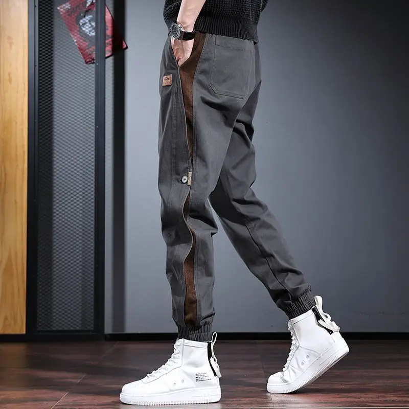 2024 Spring Elegant Fashion Harajuku Slim Fit Ropa Hombre Loose All Match Casual Pants Button Pockets Cargo Pants Sport Leggings
