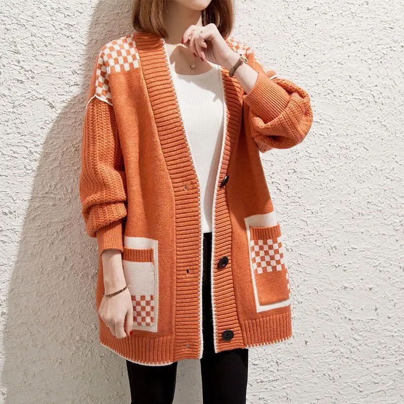 Sweater Women\'s Autumn and Winter New Versatile Korean Version Loose Cardigan Knit Top for Outerwear with Trendy Temperament