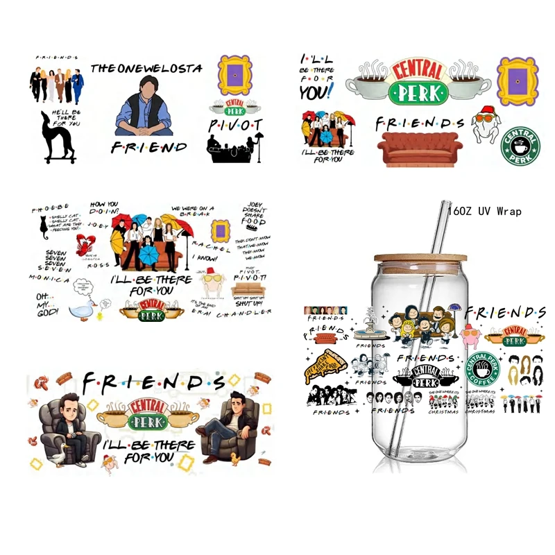 3D Stickers Cup Wraps UV DTF Wrap Transfer Fashion Friends UV Wrap Transfer Stickers for 16oz Libbey Glass