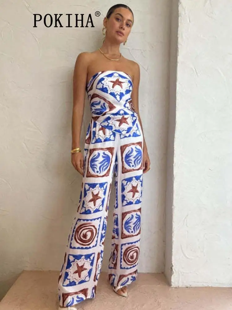 

CIL 2024 Graffiti Print Fashion Sexy Strapless Women Corset Tops And Casual Vintage Pant Female Two Piece Sets Backless Mujer