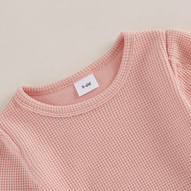 Focus norm 0-3y schöne Baby Mädchen Herbst Kleidung setzt 2 stücke einfarbige Waffel Langarm Tops und elastische Flare Hosen – Detail 10