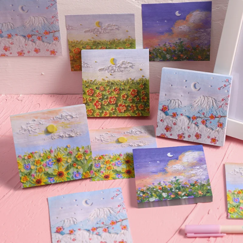 landscape oil painting Sticky Notes Tearable Planner Memo Pad DIY Scrapbook ​Message Office School Supplies Stationery Stickers