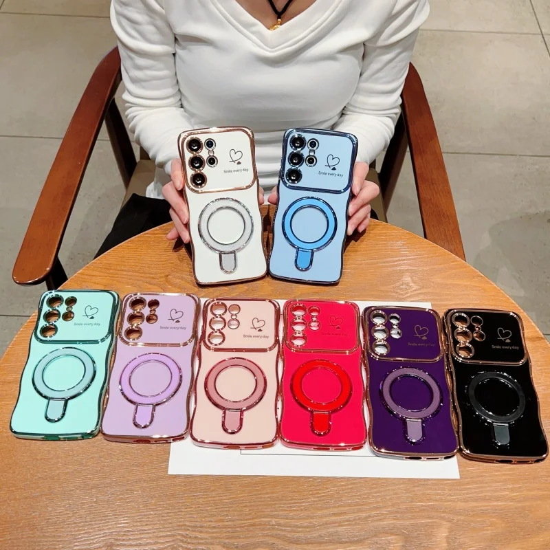 Wave Plating Side Love Heart Phone Case For Samsung Galaxy S26 S25 Ultra S24 S23 S22 A16 A55 Protect Lens Shockproof Back Cover 2