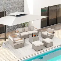 Light Gray Outdoor Sectional Patio Furniture Set with Ottoman and Side Coffee Table for Garden, Porch, Backyard