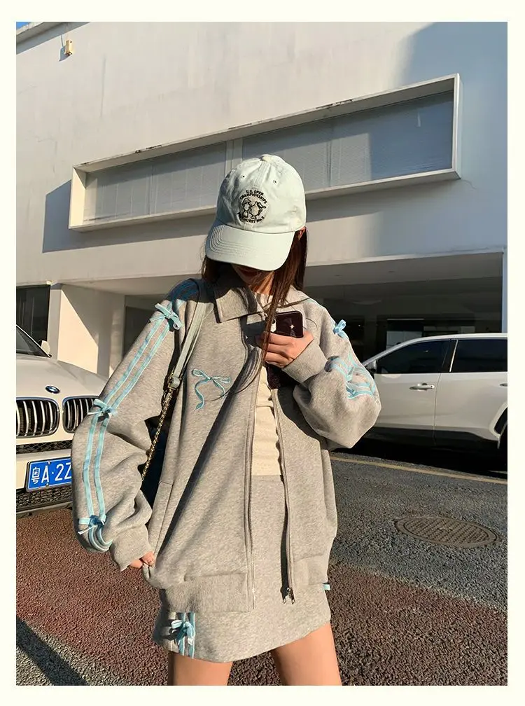 Student Sports Style Women Suit Spring New Velvet Bow