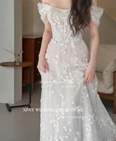 XPAY Princess Off Shoulder Korea Wedding Dresses A Line Lace Appliques Bridal Gown Backless Customised Photo Shoot Bride Dress 2