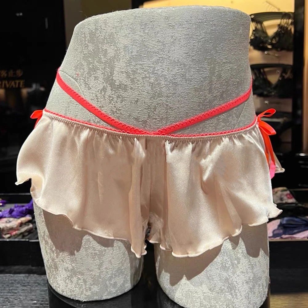 

Sexy Men Sissy Panties Ruffles Satin Underwear Solid Hollow Transgender Underpants Loose Crossdresser Briefs Gay Breath Lingerie