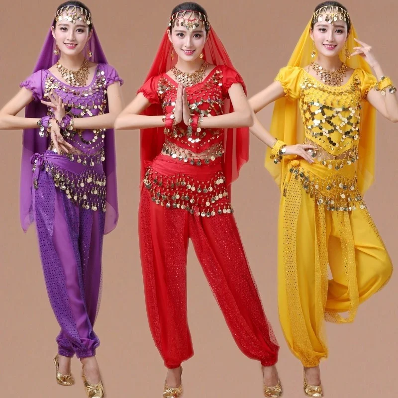 

Indian Dance Performance Outfit Adult New Style Ethnic Dance Dance Xinjiang Dance Short Sleeve belly Dance Costume saree