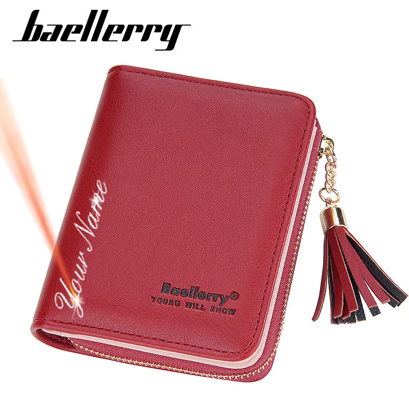 

Baellerry New Women Short Wallets Name Engraving Zipper Card Holder Brand Female Purse High Quality Women Wallet Organ Card Bag