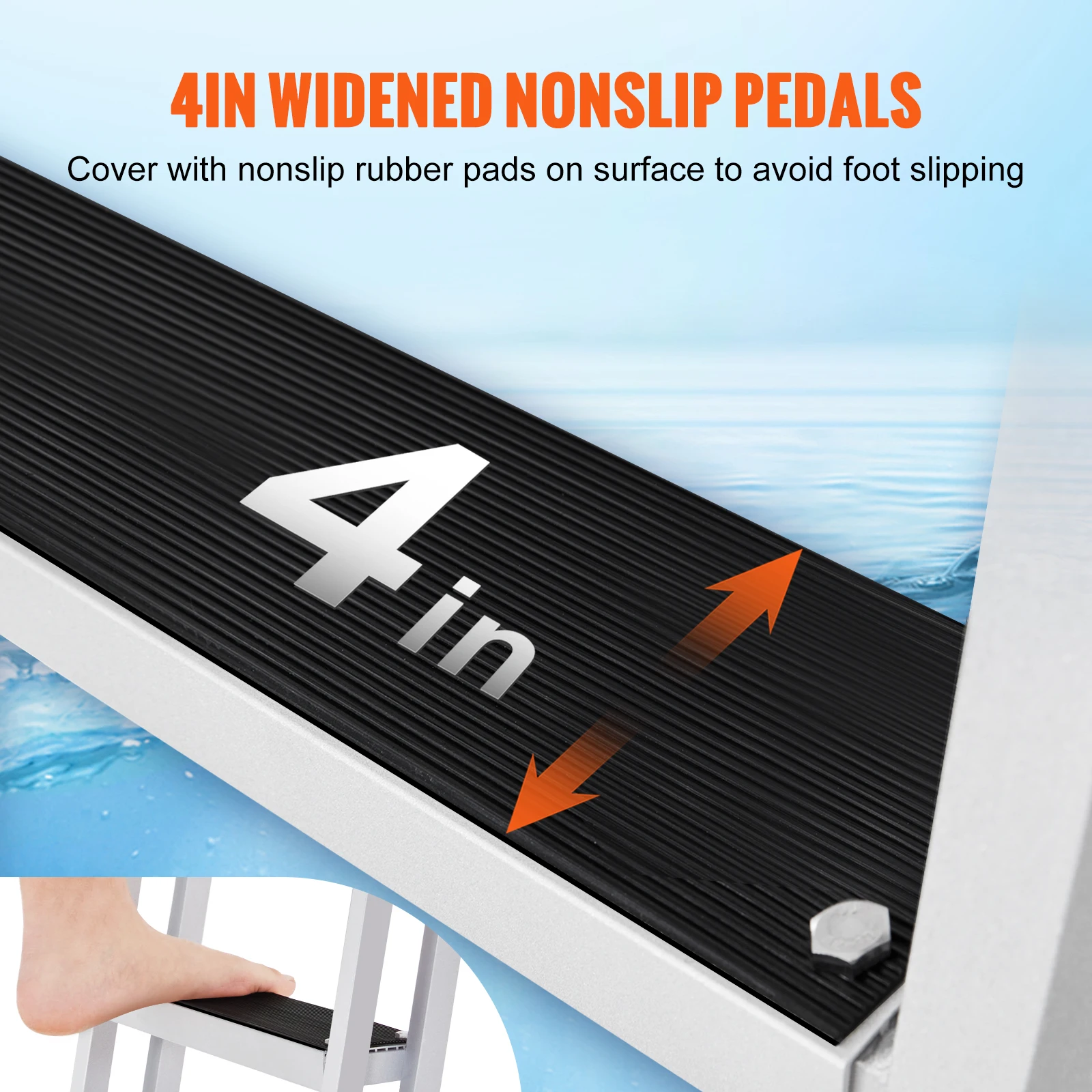 Aluminum Dock Ladder with Nonslip Mat for Boat Pool