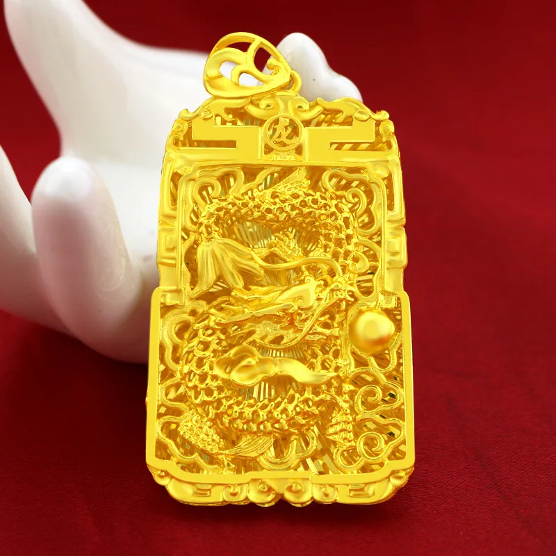 

Real 18k 3D Hard Gold Dragon Pendant for Men Bro Father 999 Gold Tag Without Chain Necklace Wedding Engagement Fine Jewelry Gift