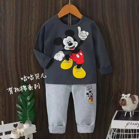 Minnie Underwear Clothes Set For Kids Girl Cute Babies Spring Autumn Sleepwear Clothing Suit Full Length Top Trouser Cotton