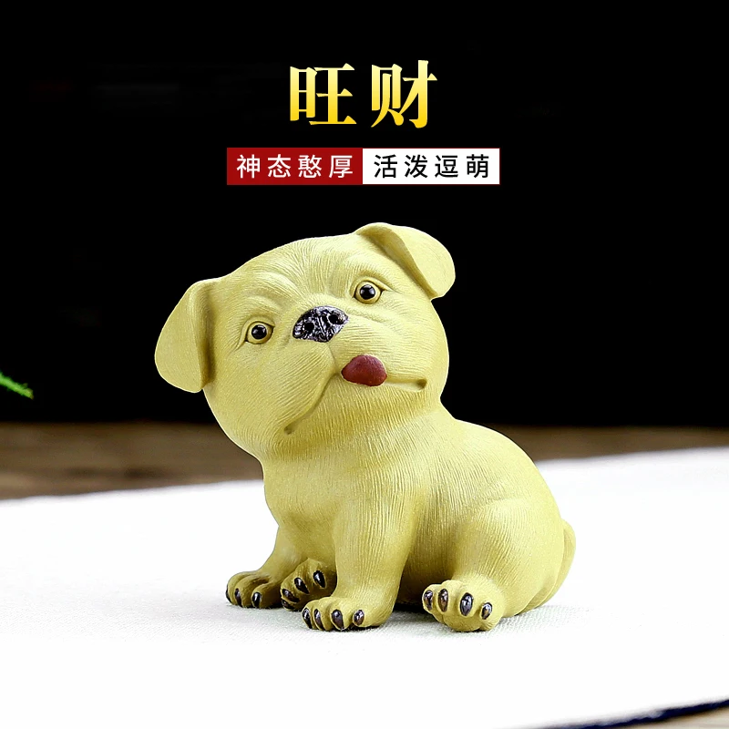 Xiyin Tao Fu Yixing Purplue Sand Tea Pet Fatto A Mano Famoso Zhu Yajun Zodiac Fortune Dog Tea Set Puppy Tea Tray Ornament