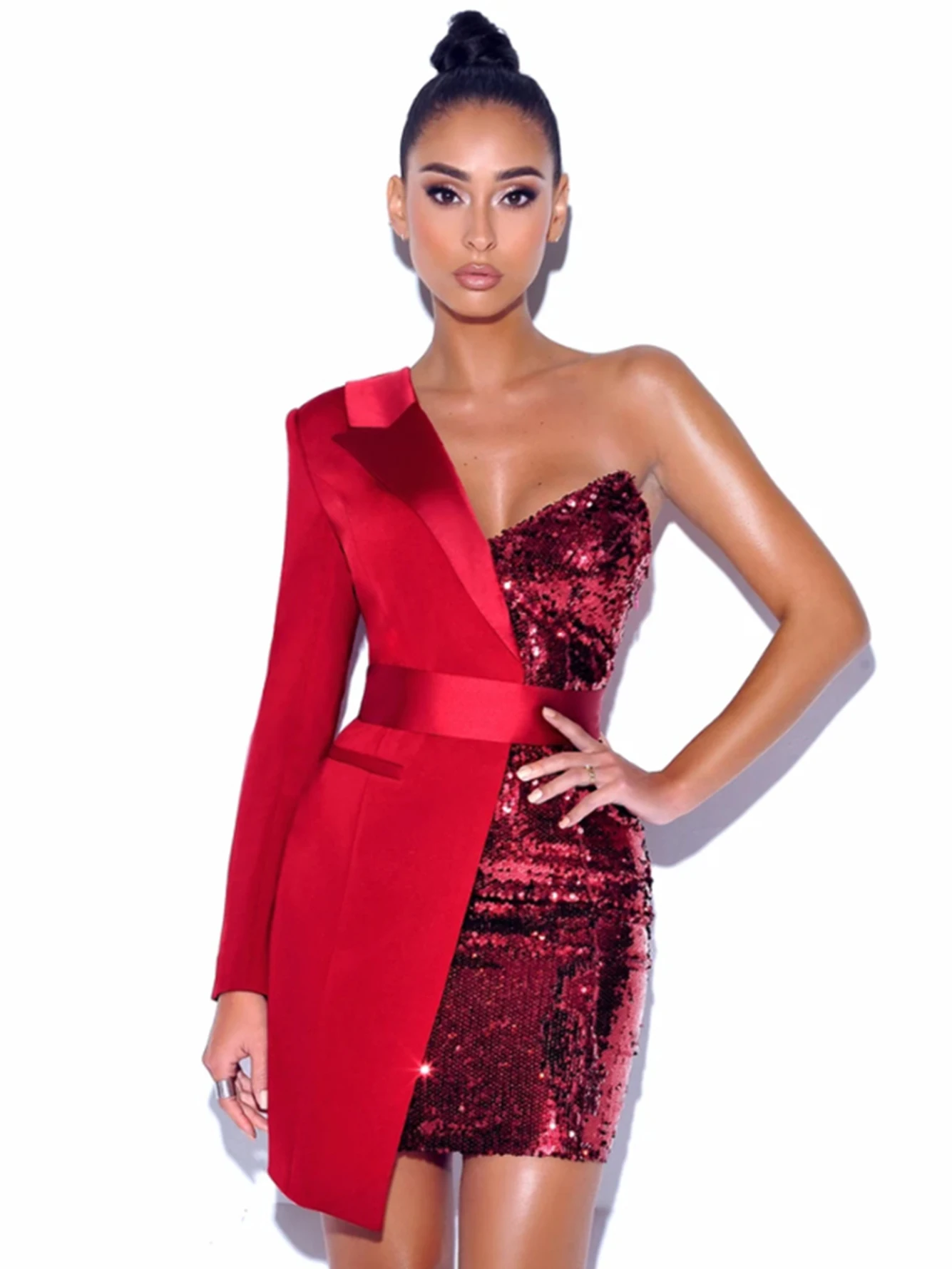 Sequin Dress Bodycon Red Party Dress for Women 