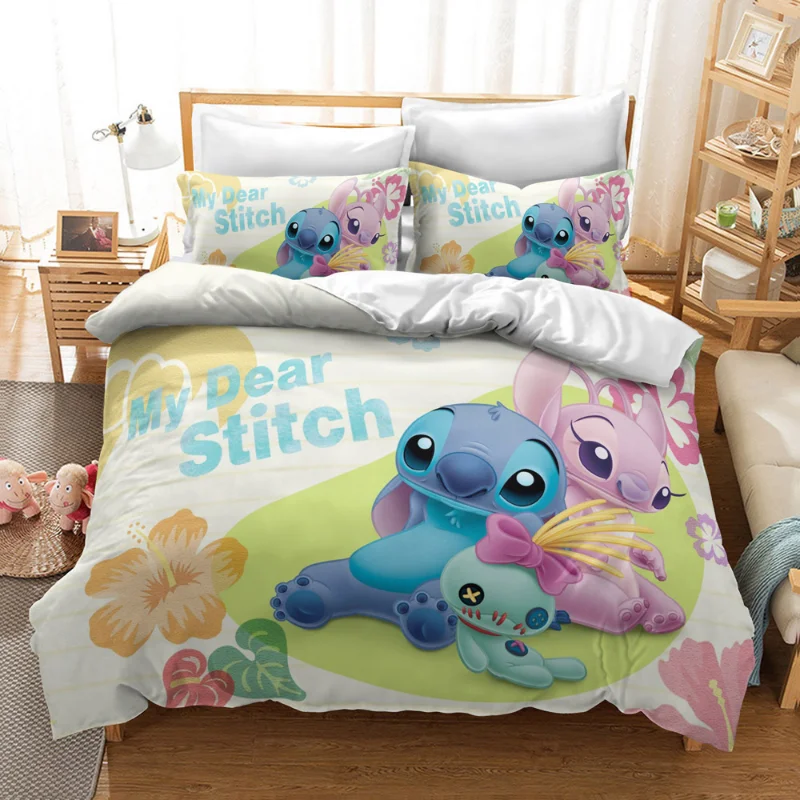 thumbnail image 1 of Disney-Juego de funda nórdica de Lilo & Stitch, funda de almohada de dibujos animados en 3d, juego de cama individual, doble, doble, completa, tamaño Queen y King, decoración de dormitorio, 1 of 5