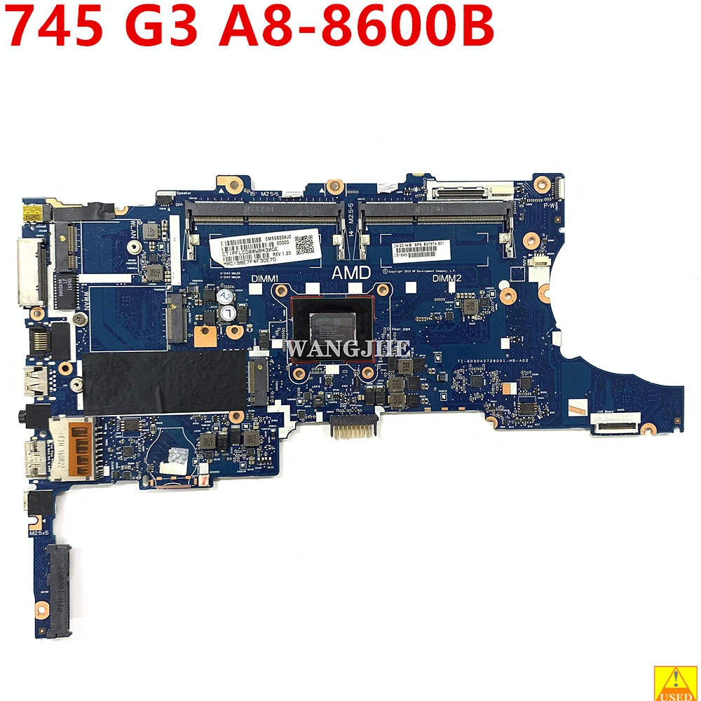 Usado para hp 745 Laptop Motherboard 14 g3 Polegada A88600b Cpu 827574601 827574001 Ti-6050a2728001-mb-a02 100 de Trabalho