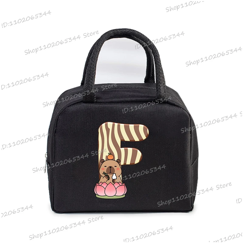 Funny Cartoon Capybara Alphabet A-Z Portable Lunch Bag Women Multifunctional Insulation Pouch Outdoor Kids Bento Lunch Bags lunch bag bento bag