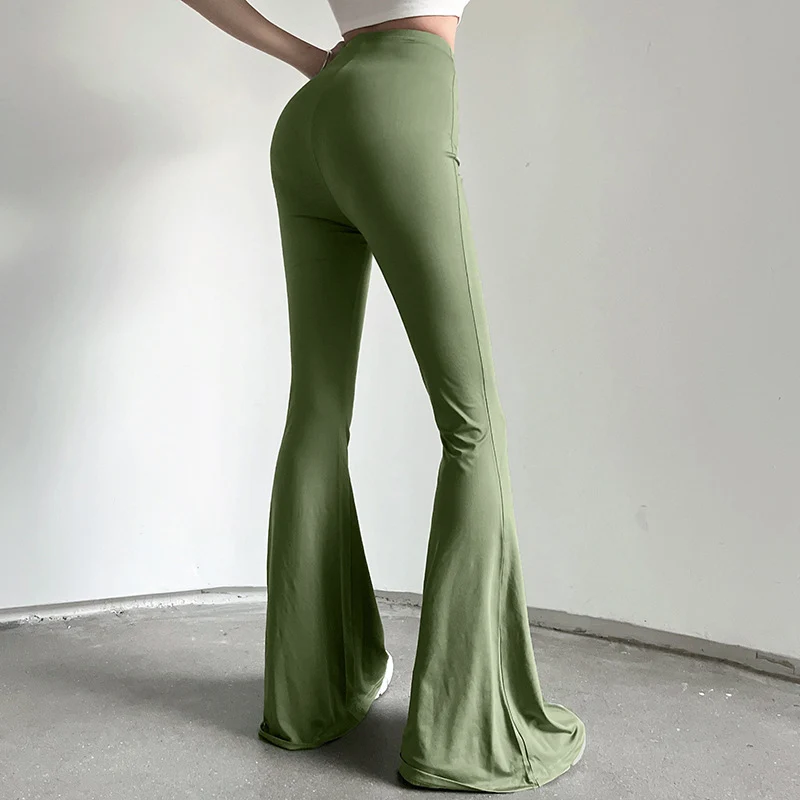 Boca de Sino Moda Slim Sexy Sólida Esportiva Chique Cintura Alta Feminina Calças Flare Jovem Menina Skinny Y2k Calça Cor 16 Computers & Electronics