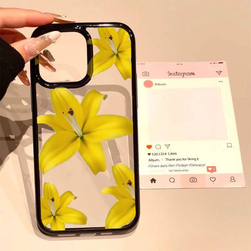 Elegant Blue Lily Flower Print Clear Hard Phone Case