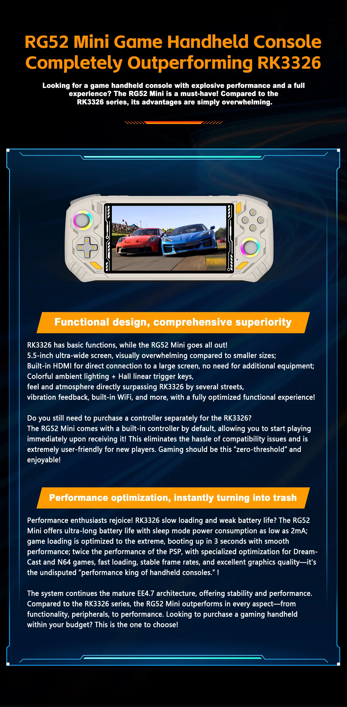 AISLPC-consola de juegos portátil Retro, Chip RK3562, pantalla de 5,5 pulgadas, compatible con WiFi, Bluetooth, HD-Out, RG52, Mini reproductor de videojuegos para PSP