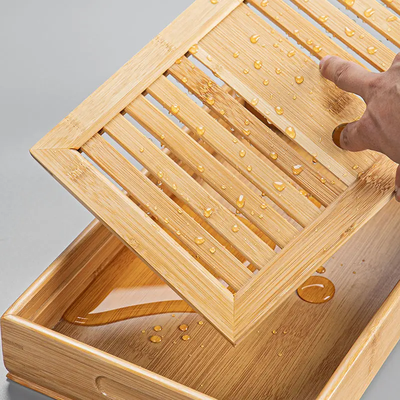 Bamboo Tray Wooden Japanese Tea Tray With Drain Nanzhu Kungfu Simple Household Gongfu Tea Set Board Rectangular