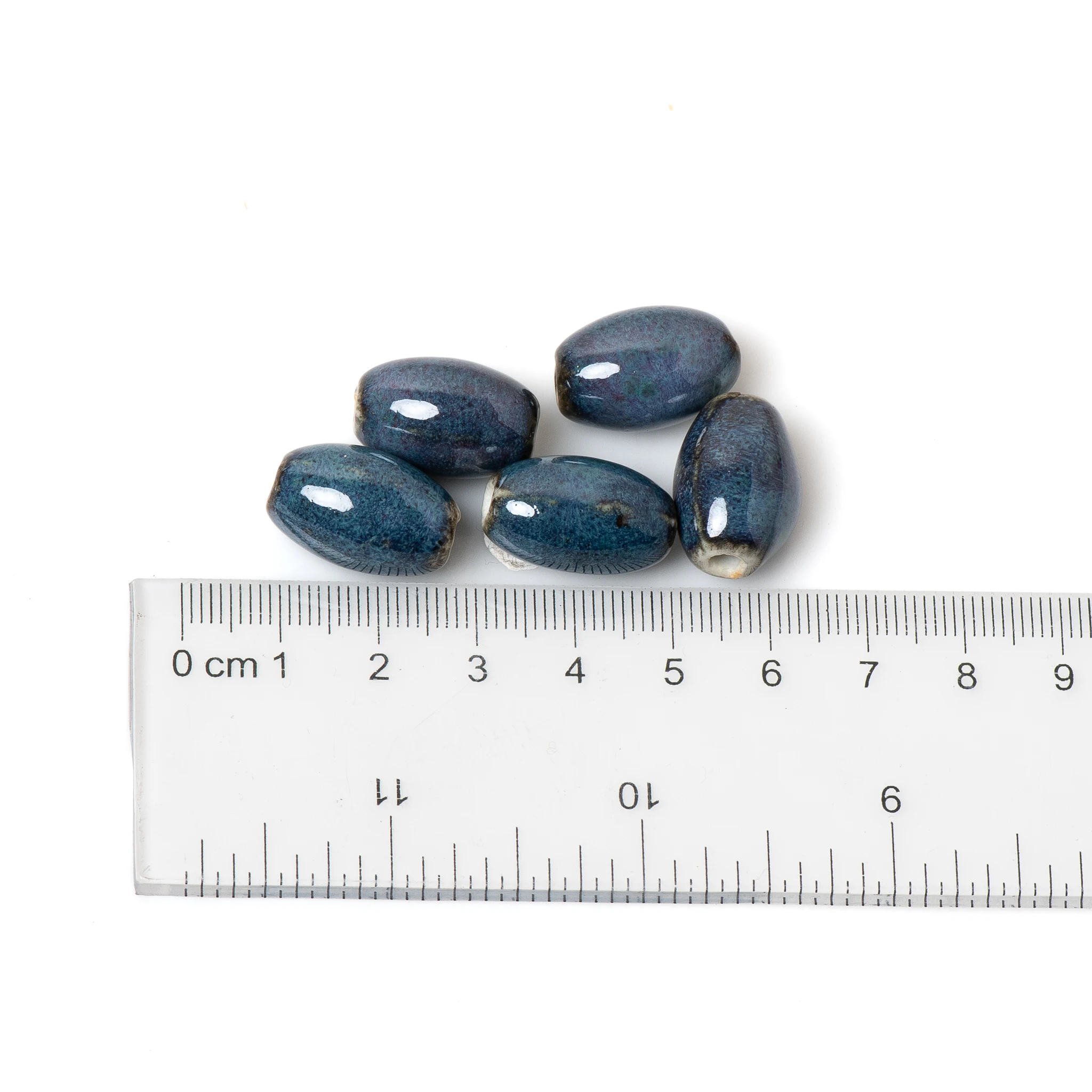 Dunkelblaue glasierte Keramikperlen in Fassform für die Herstellung von DIY-Halsketten, Armbändern und Ohrringen, 21 x 14 mm – Detail 4