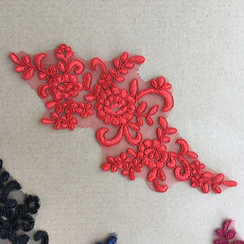 1 Pair Lace Fabric Applique Embroidery Flower Patch for Wedding Dress Collar Trim Patches Crafts Stickers DIY Sewing Accessories sequins jacquard lace fabric cotton voile lace fabric lace trim fabric gauze flower decoration supplies