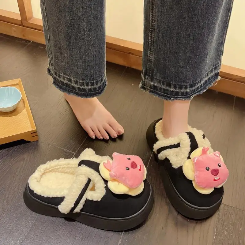

Kawaii Anime Loopy Cartoon Cotton Slippers New Cute Thick Bottom Non-Slip Warm Plus Velvet Thickened Toe Cotton Slippers