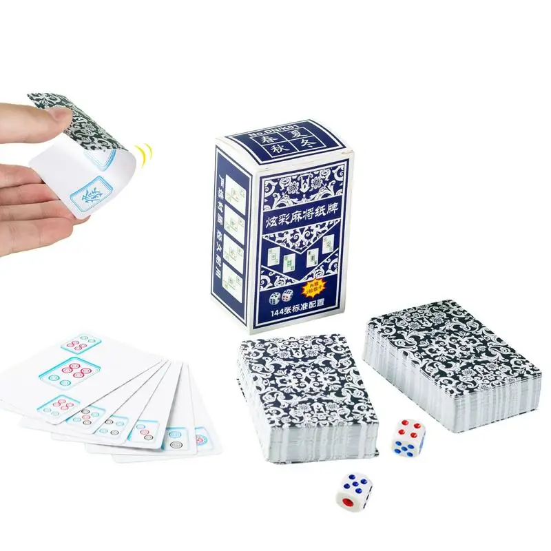 Mahjong Travel Set Multipurpose Non-Sticky Playing Cards Mahjong Card Game With 144 Cards 2 Dice For Home Thickened